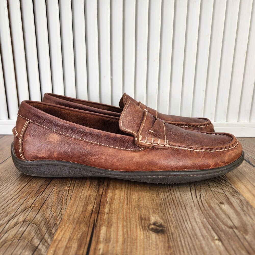 Johnston & Murphy Fowler Penny Loafer Mens Sz 9.5M Brown Leather Sheepskin Shoes